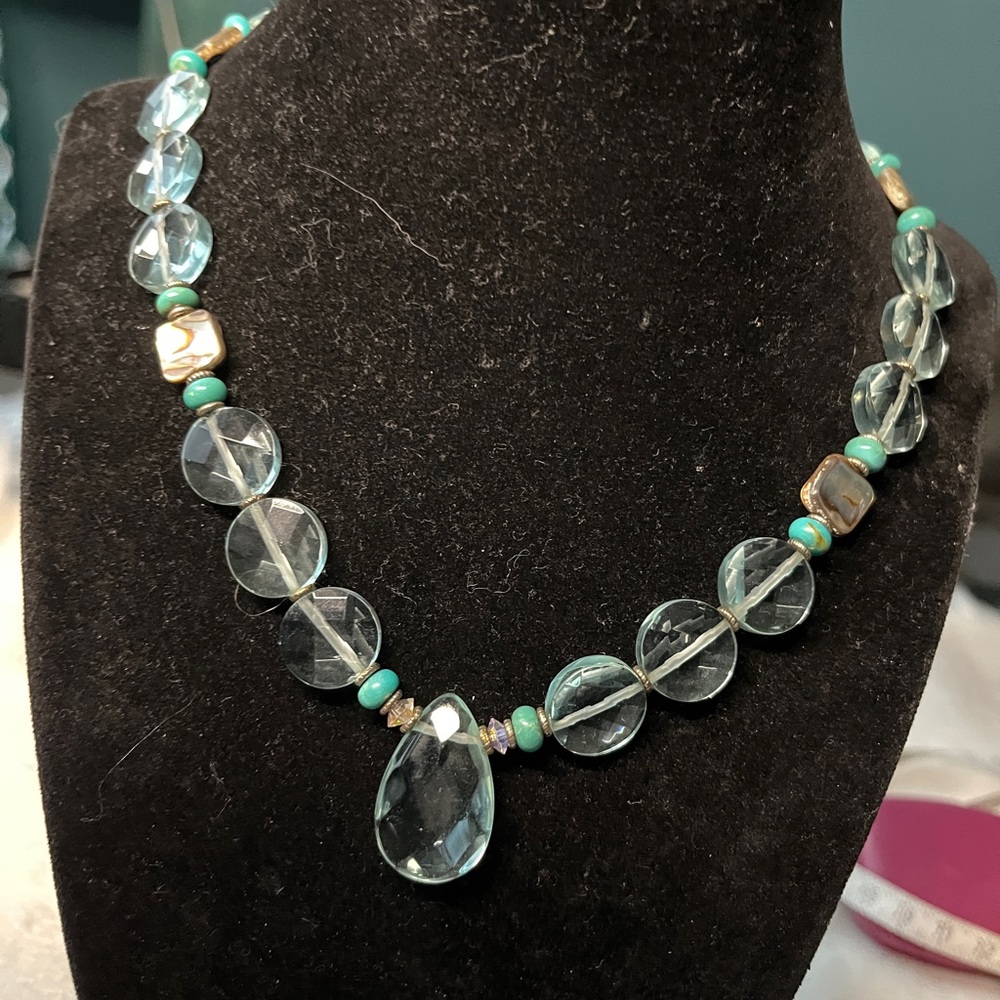 1DAY SALE Paige Wallace Marushka Turquoise peacock Pearls 925 Silver Necklace 17